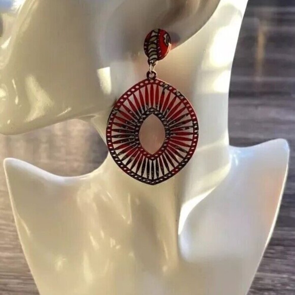 vintage Natural Wood fabric Boho western Dangle Earrings